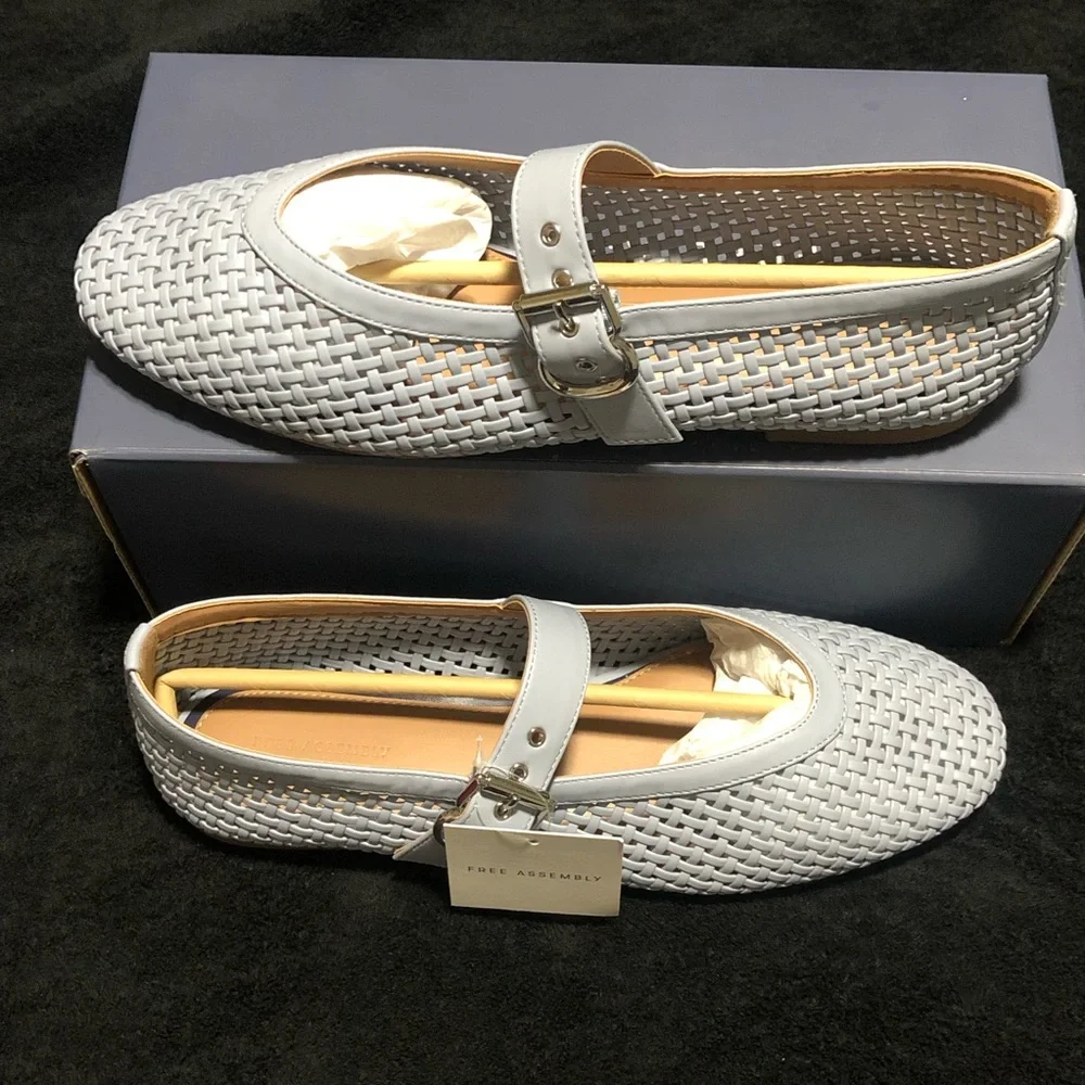 Free Assembly Women’s Woven FA Mary Jane Flat, Size 11, Memory Foam, Light Blue